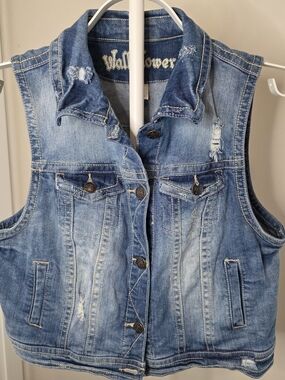 Wallflower Distressed Light Blue Denim Vest